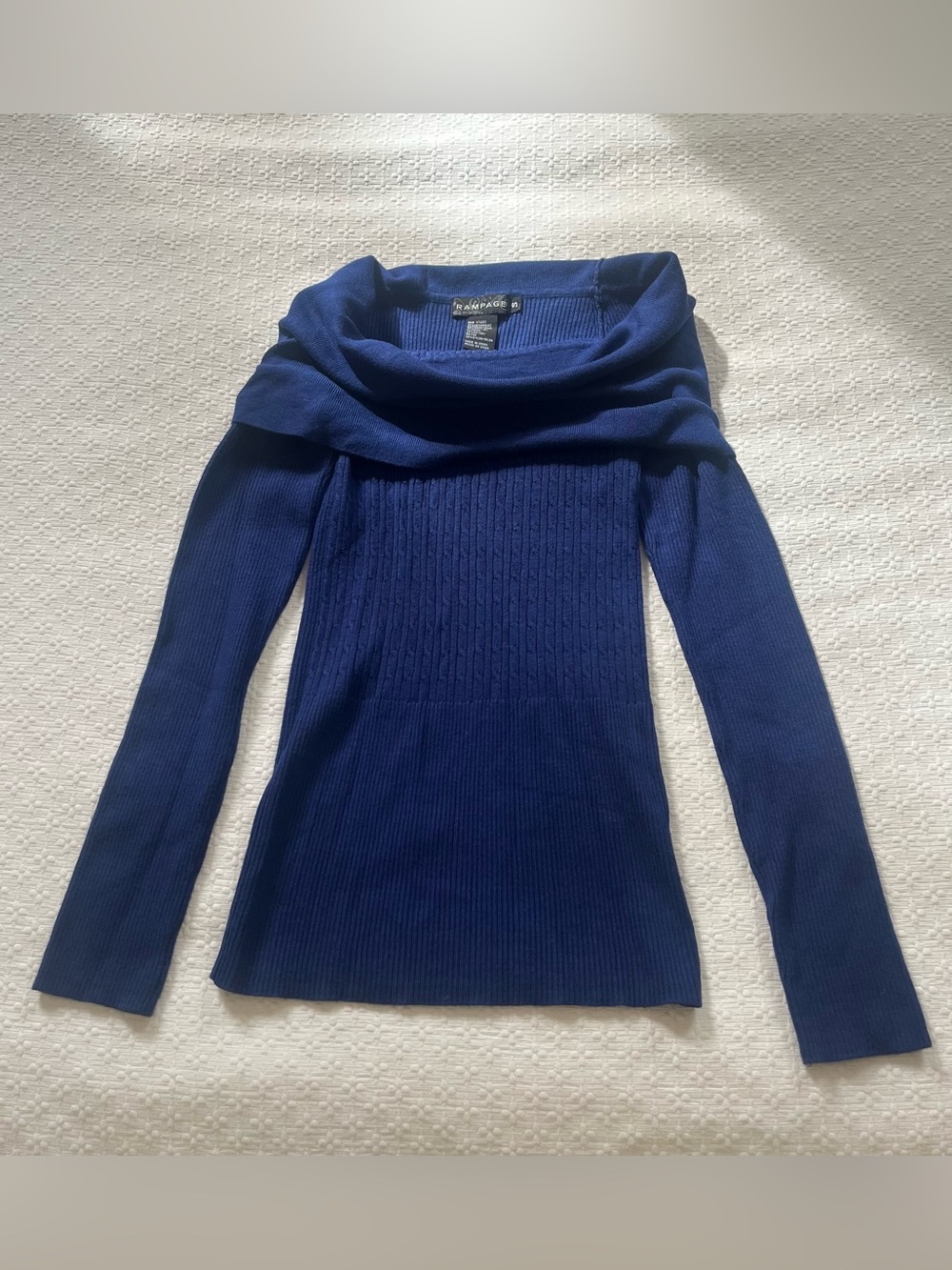 Rampage Royal Blue Off-Shoulder Ribbed Sweater